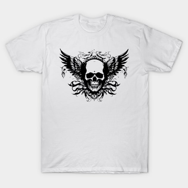 metal skull with wings T-Shirt by lkn